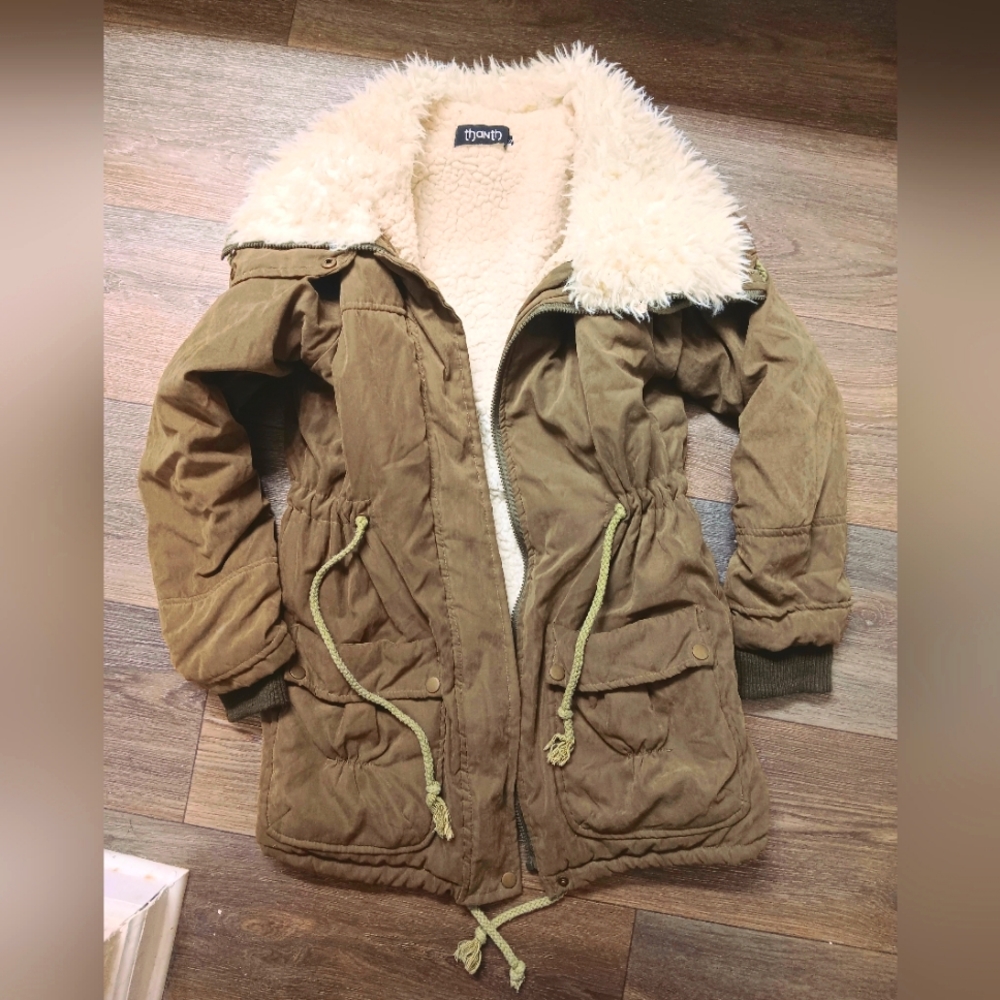 Womens Winter Army Green Sherpa Jacket S